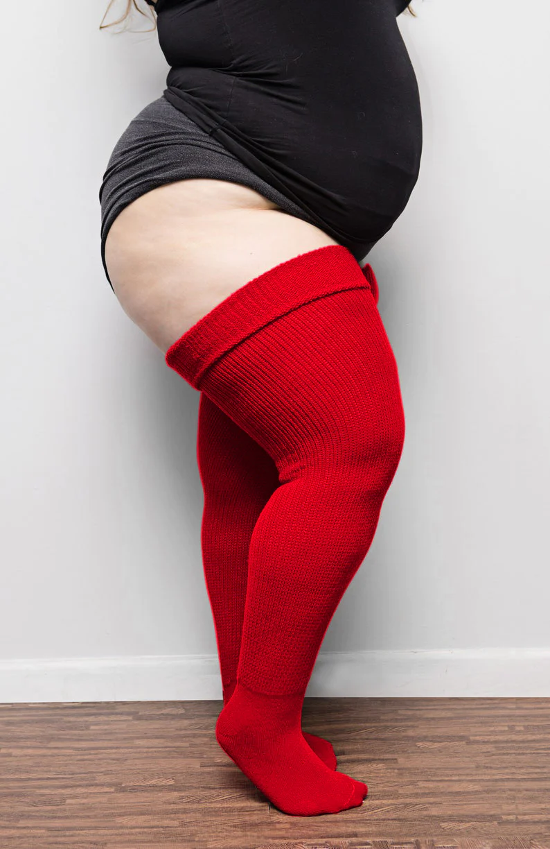 Long Red Delicious Thigh High Socks by Thunda Thighs | Kei Collective