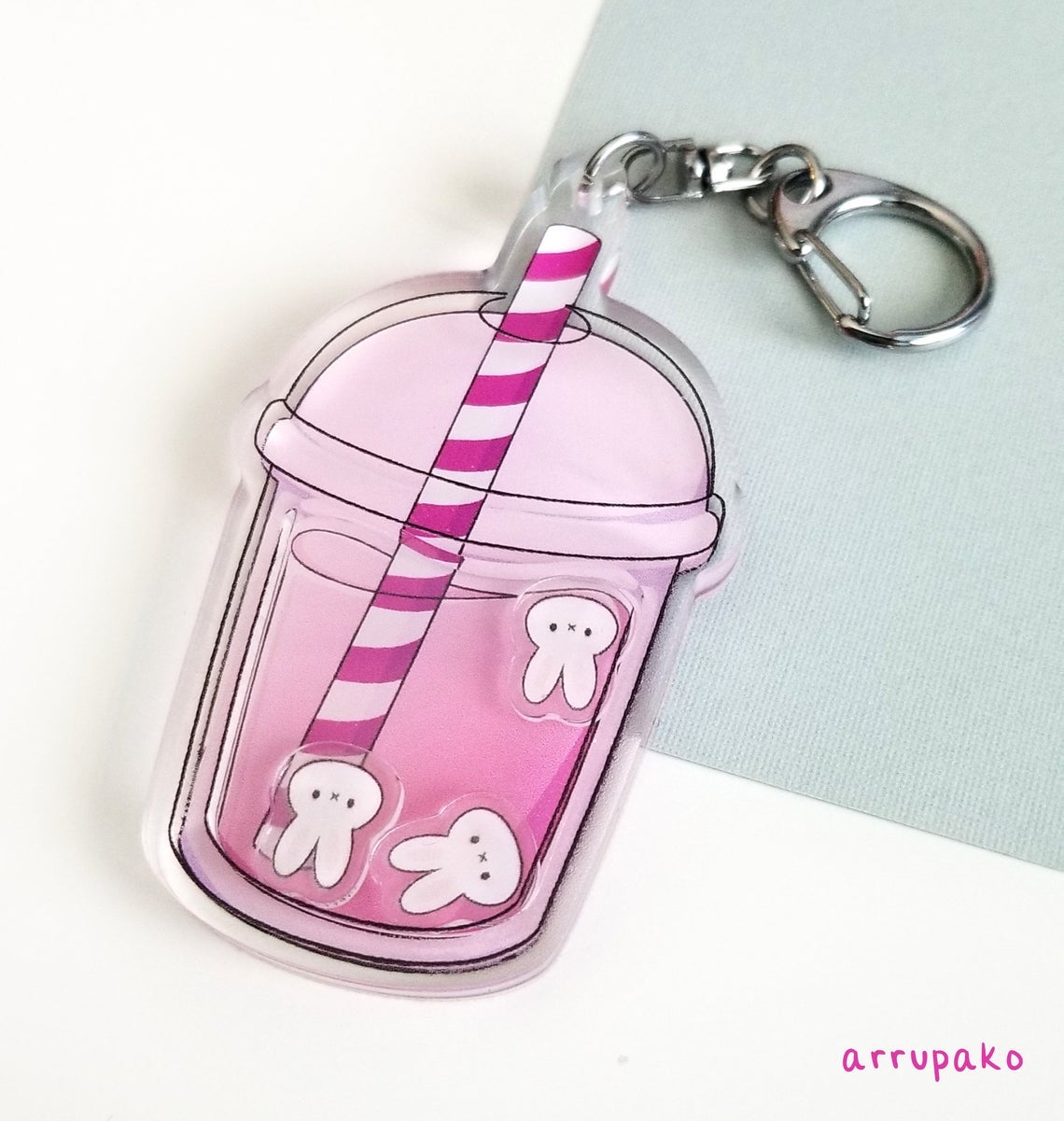 Strawberry Milk Tea with Bunny Boba Shaker Charm by Arrupako