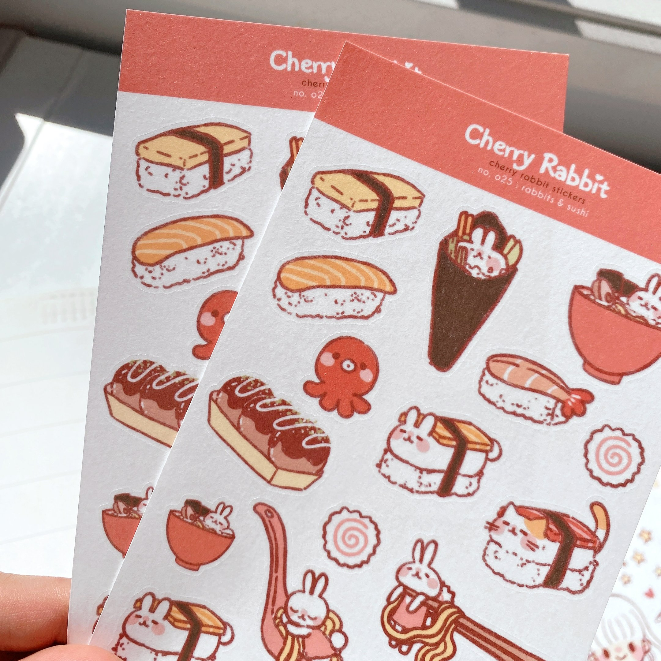 Rabbits & Sushi Sticker Sheet by Cherry Rabbit