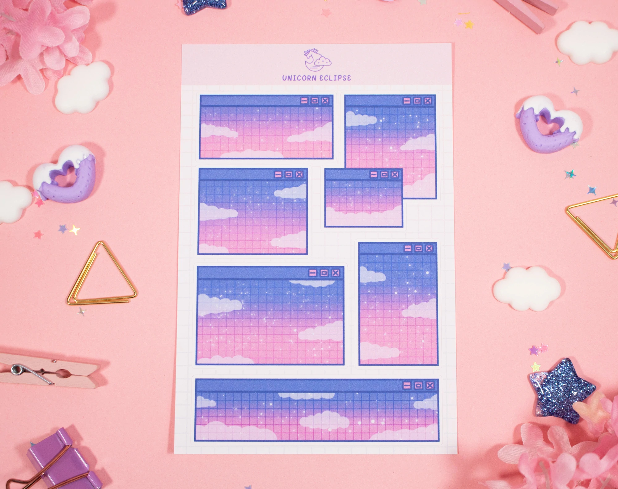 Blue Computer Aesthetic Sticker Sheet – Unicorn Eclipse