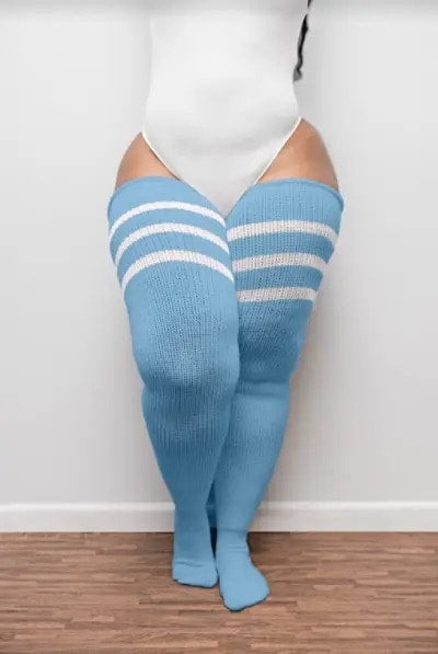 Short Pastel Blue & Stripes Thigh High Socks by Thunda Thighs