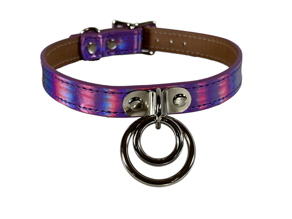 Purple Rainbow Double Ring Bondage Collar by Funk Plus