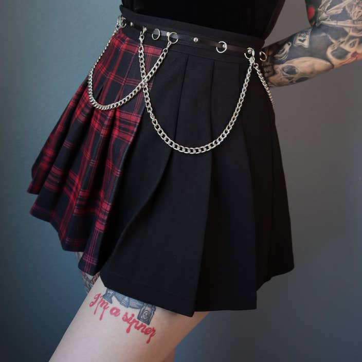 Tartan Pleated Chain Mini Skirt by Forest Ink